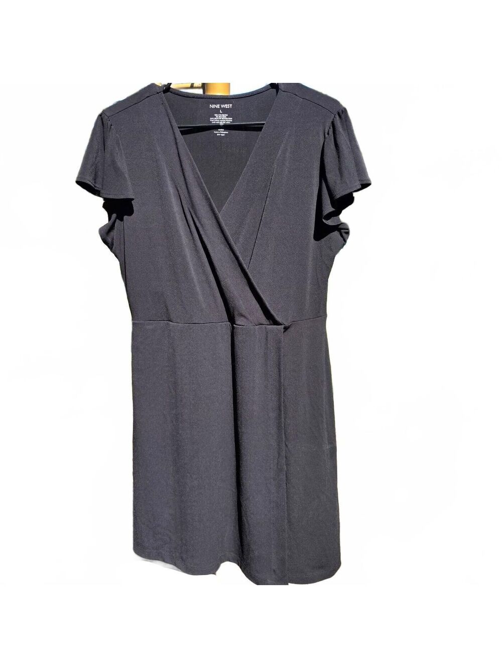 Large Nine West Black Short Sleeve V Neck Dress